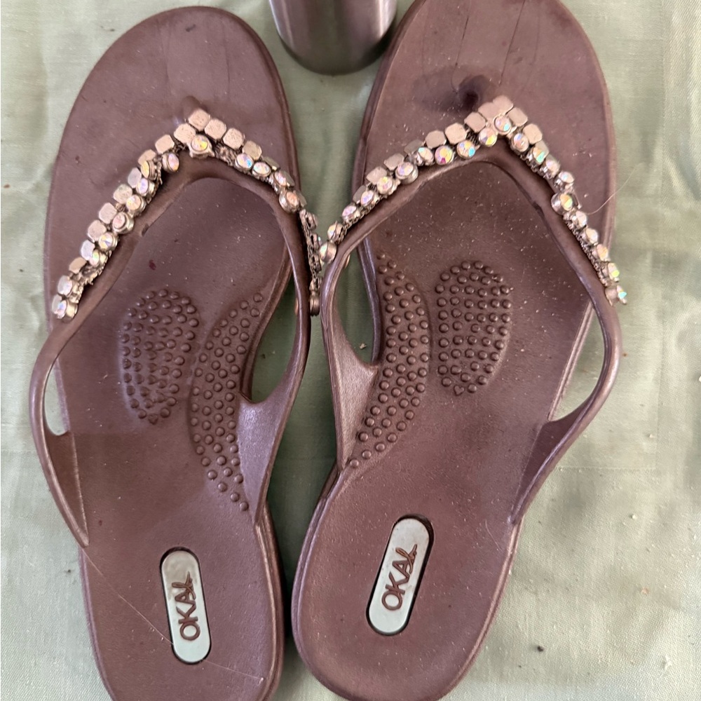 Brown Rhinestone Embellished Sandals